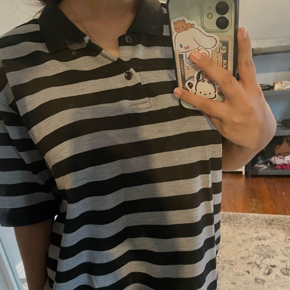 black and grey striped oversized shirt